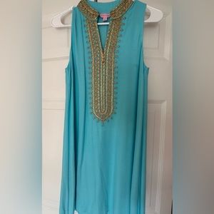 Lilly Pulitzer Sleeveless Shift dress,Gold Trim Size 00